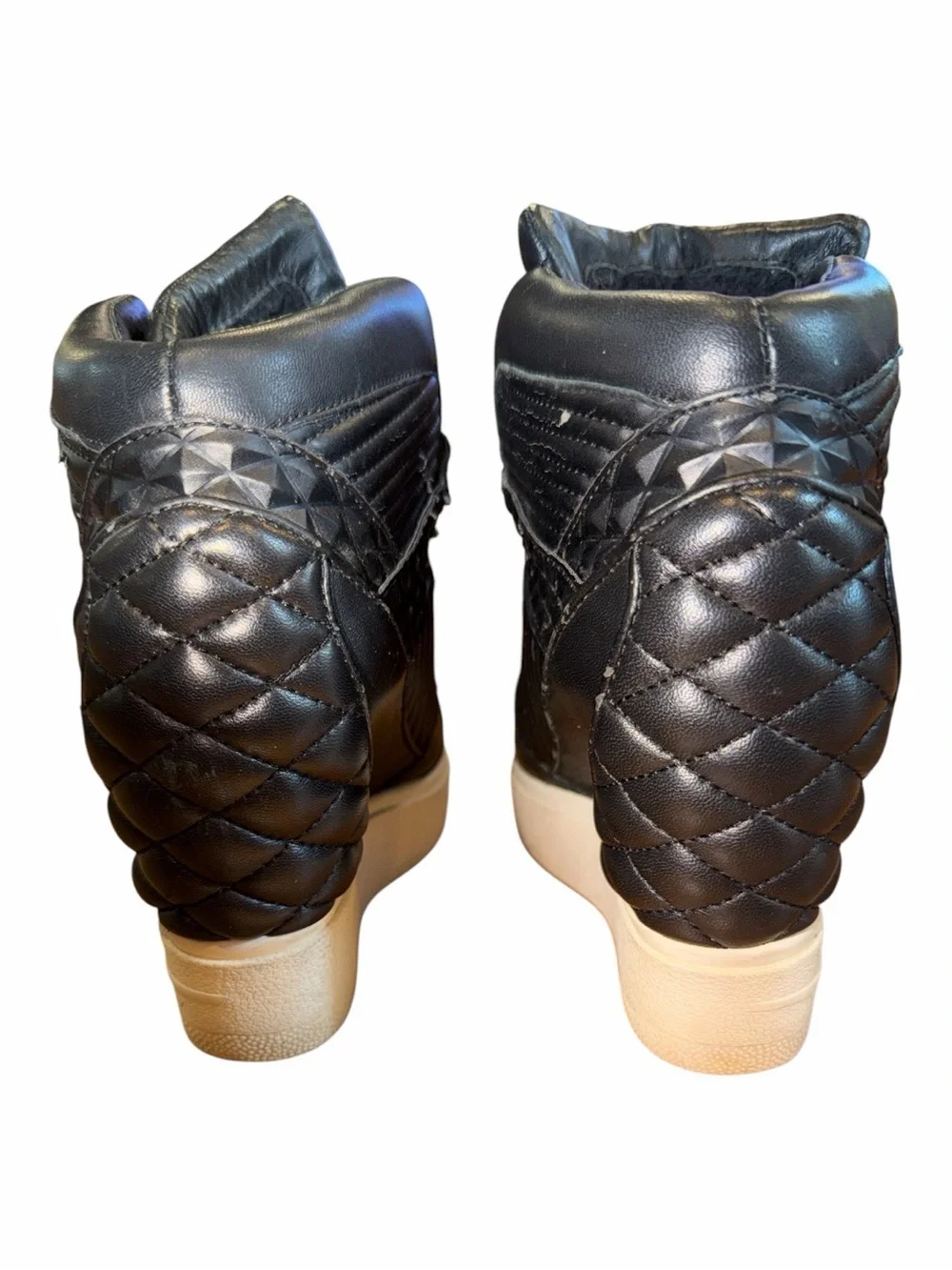 Black Quilted Wedge Sneakers with Platform Sole